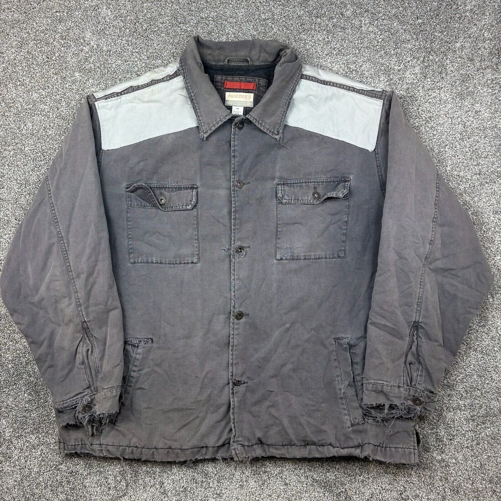 Vintage Old‎ Navy Painters Jacket Mens 2XL Gray Blanket Lined Heavy Canvas Chore